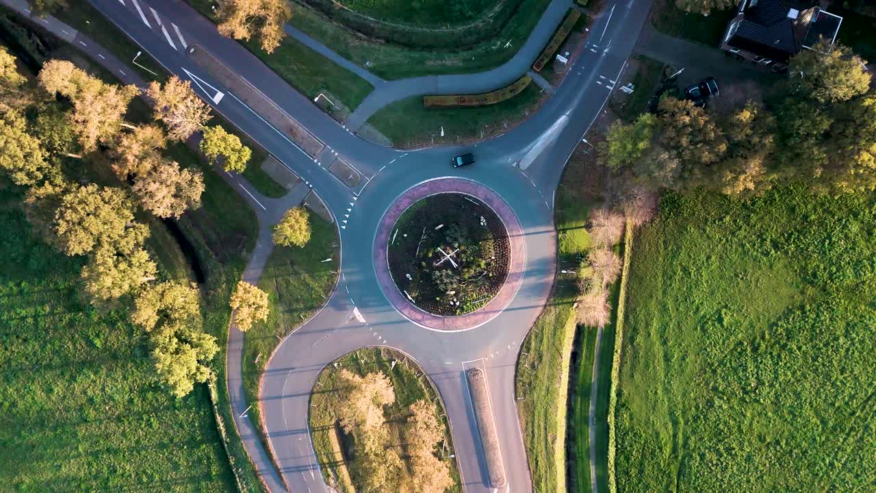 Aerial View of a Roundabout in a Rural Area
