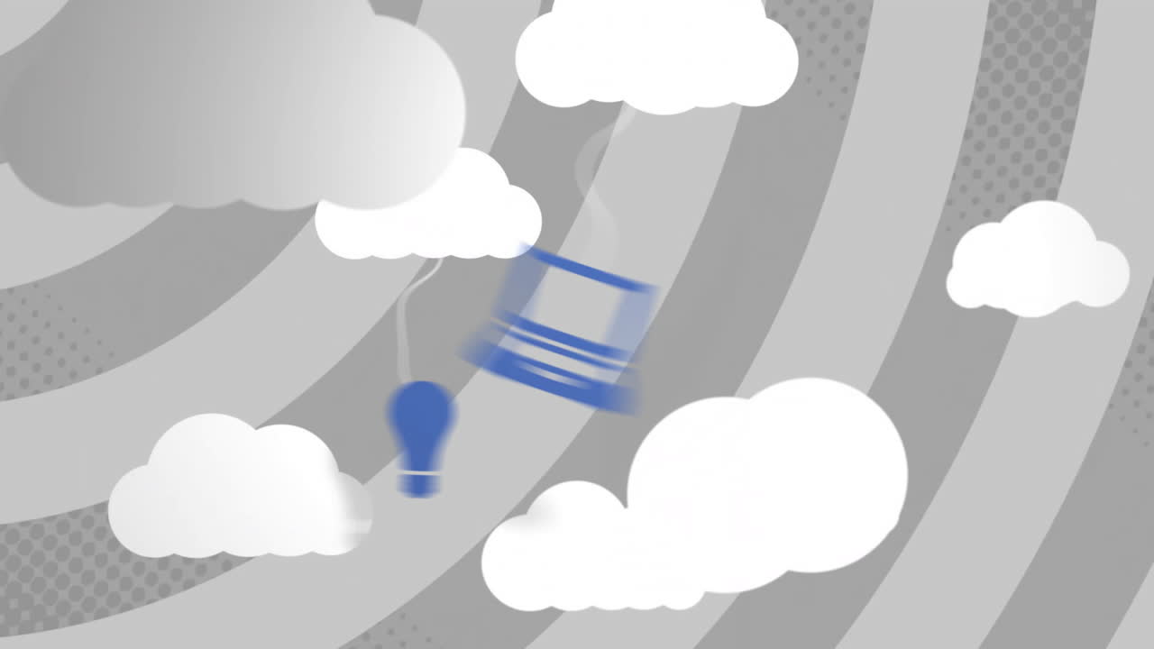 animación de nubes con dispositivos electrónicos sobre rayas grises