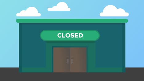 closed shop sign on storefront exterior with closed doors due to covid