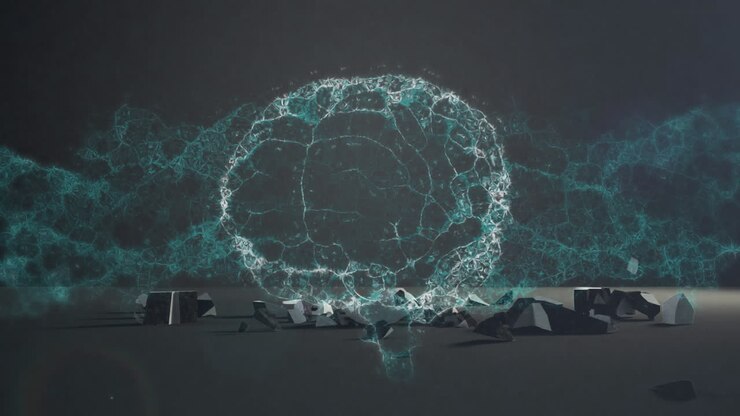 Human brain spinning over dollar currency symbol falling and breaking against grey background