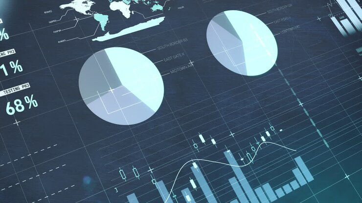 Animation af behandling af finansielle data over blå baggrund
