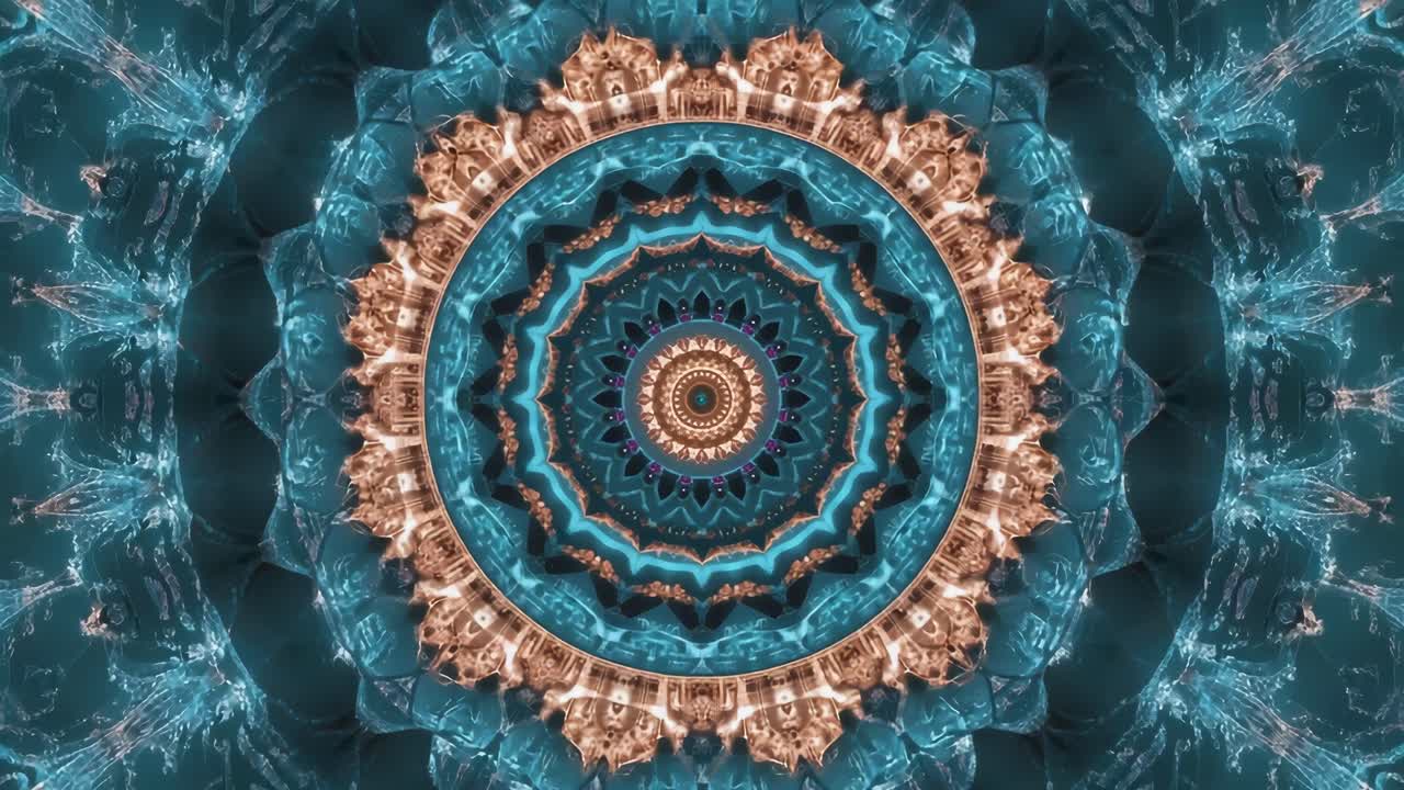 Vibrant Kaleidoscope Mandala Pattern in Teal and Gold
