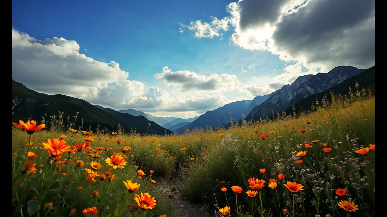 Mountain Meadow with Orange and Yellow Flowers