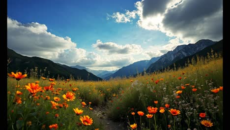 mountain meadow with orange and yellow flowers