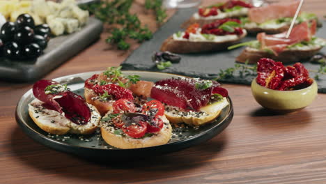 selection of appetizers with vegetables and meat