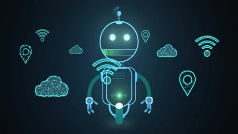 animación del icono del robot sobre los íconos de los medios