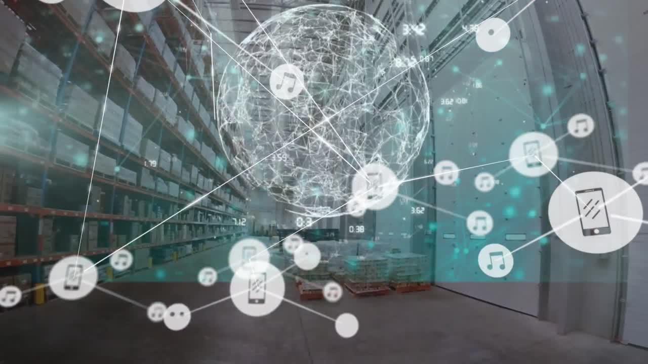Animation of network of connections over warehouse