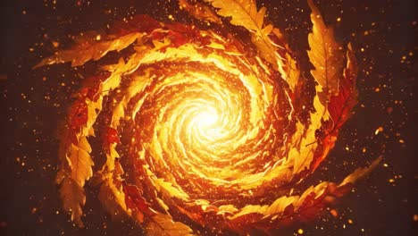 A Captivating Spiral of Warm Golden Light Surrounded by Autumn Leaves, Creating a Magical Visual Experience of Nature&#039;s Beauty and Transformation