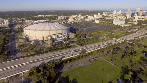 4k aerial drone video of tropicana field in downtown st