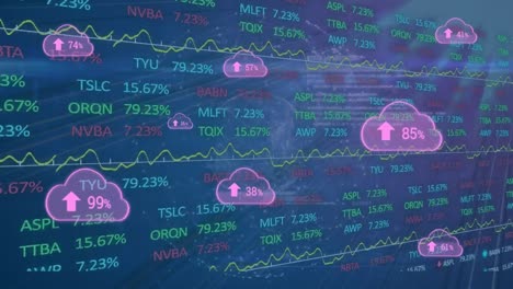 Animation-Von-Wolken-Mit-Wachsender-Zahl-über-Dem-Aktienmarkt