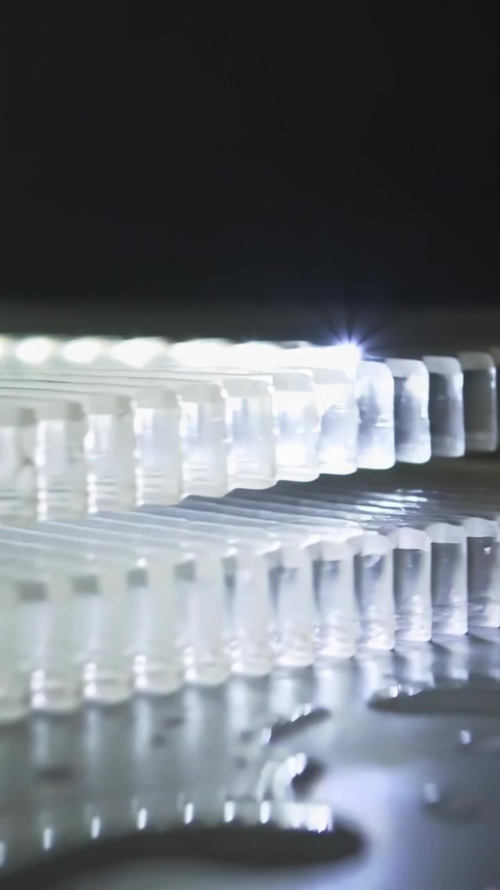 Vertical video: Appearing left LED point moving along top row on mirror, flashing drops and prongs