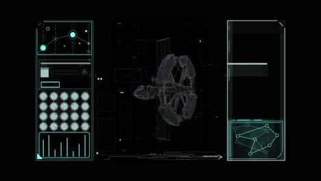estructura holográfica de la nave espacial en la pantalla de interfaz de hud con panel infográfico complejo