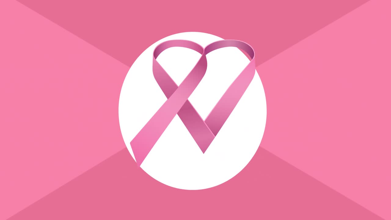 ピンクの背景に現れるピンクのリボンロゴのアニメーション