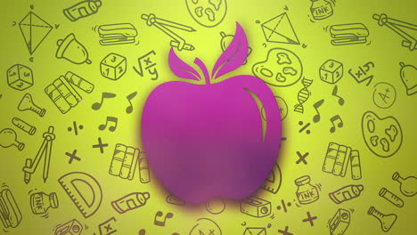 Closeup-motion-of-school-elements-education-background-with-apple-1