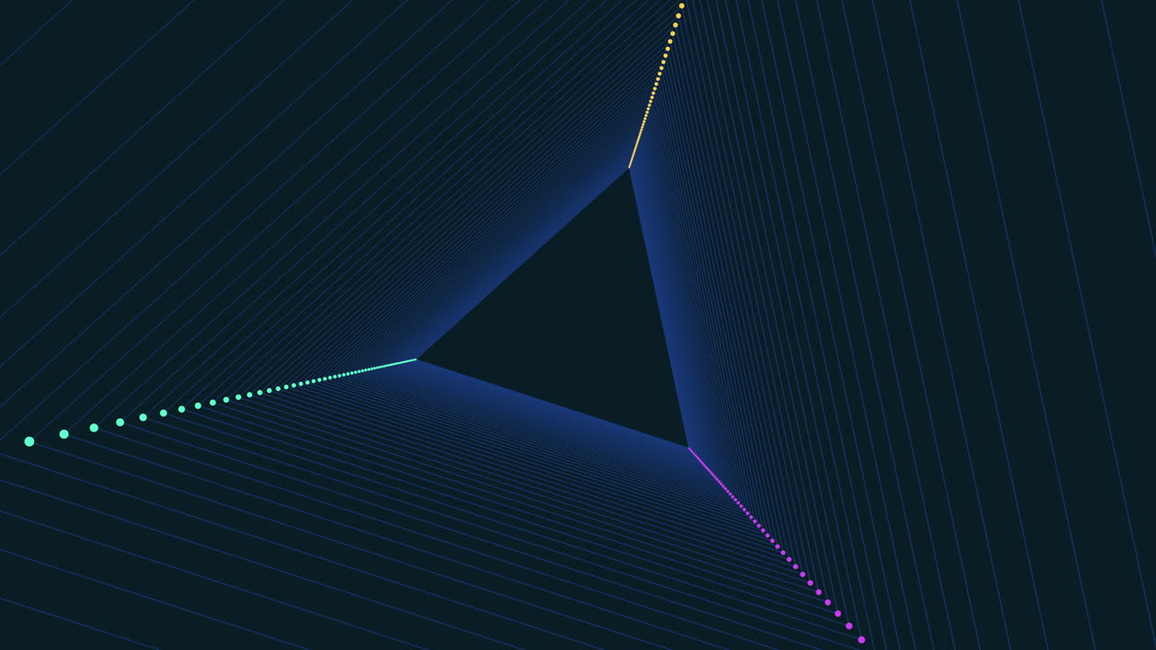 Colorful 3d pyramid in blue, green, and pink surrounded by black background