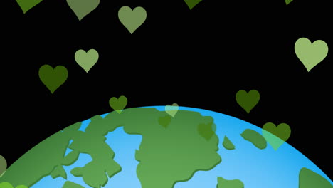 animation of hearts and globe on black background