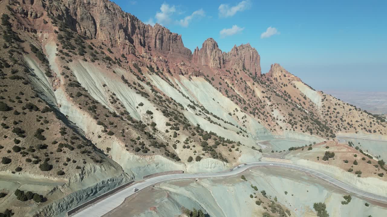 Siah Koh mountains Afghanistan Drone Aerial flight over wilderness and arid, remote barren desert ridges, Badghis
