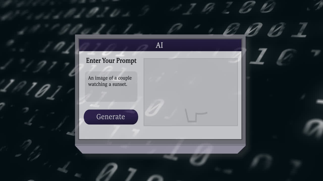 animación de un texto y procesamiento de datos de codificación binaria sobre la pantalla