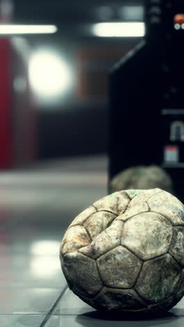 old soccer ball in empty subway