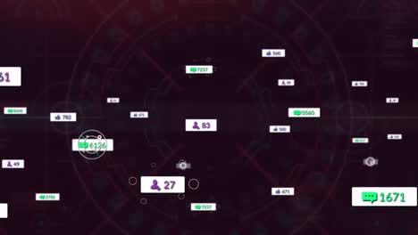 변화하는 숫자, 알림 바에 있는 아이콘과 검은색 배경에 있는 만달라 패턴의 애니메이션