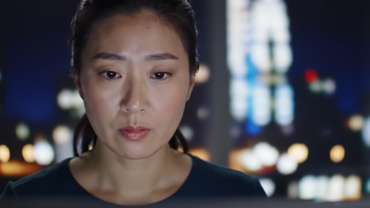 밤에 일하는 집중된 여성