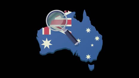 loop search with magnifying glass on the map of australia with the flag with alpha channel (flat design)