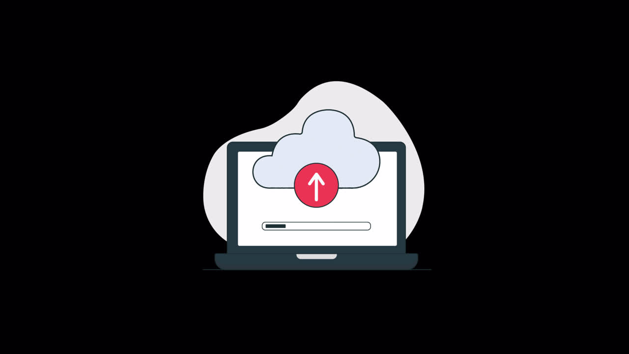 Ordinateur portable téléchargeant des données vers le cloud avec animation de barre de progression