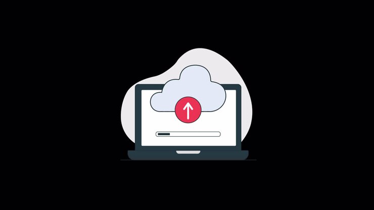 Laptop Uploading Data to Cloud with Progress Bar Animation