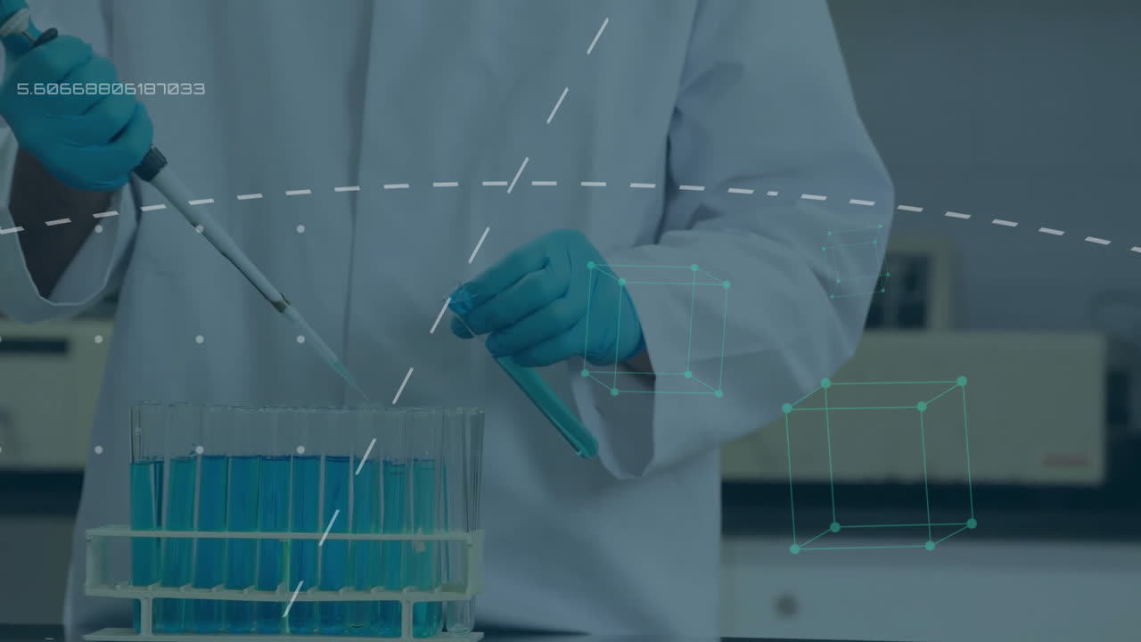 실험실에서 남성 과학자에 대한 과학 데이터 처리의 애니메이션