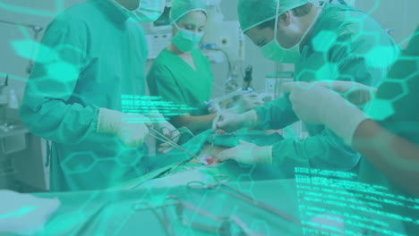 animación de información médica y procesamiento de datos sobre cirujanos que operan a pacientes en la sala de operaciones