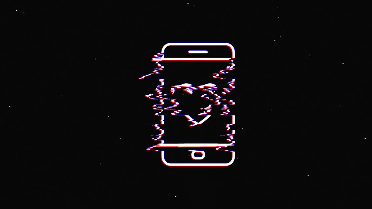 Social media glitch icon design isolated on dark background. Outline web icon. Motion graphics.