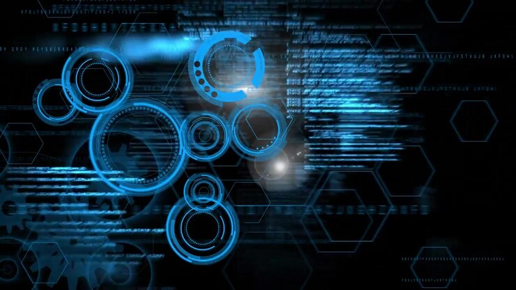 Animation of circles and diverse data processing over black background