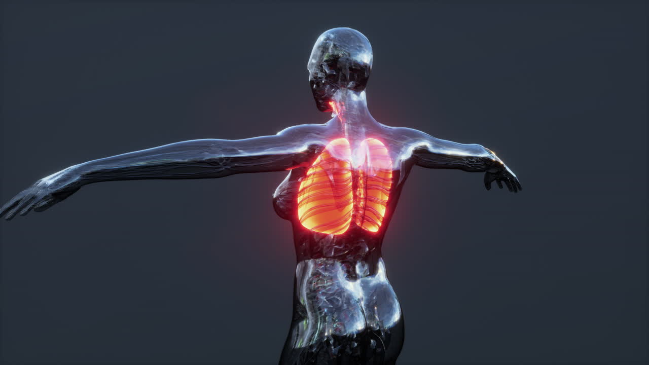 holograma de pulmones inflamados en el cuerpo humano