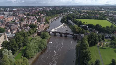 aerial high pass above river dee in chester, england