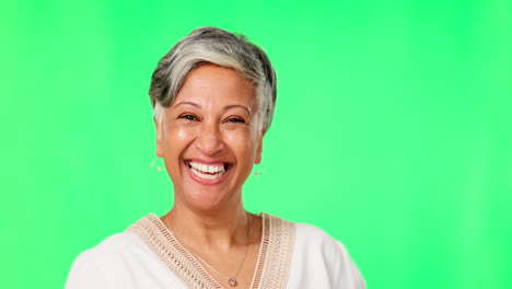 Grüner-Bildschirm,-Lachen-Und-Gesicht-Einer-älteren-Frau