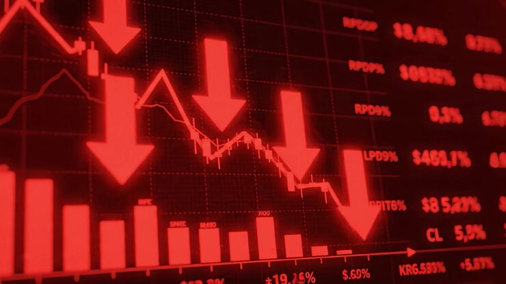 Dramatic Decline: A Visual Representation of Market Downturns Captured in Two Frames Highlighting the Drop in Stock Values and Negative Trends