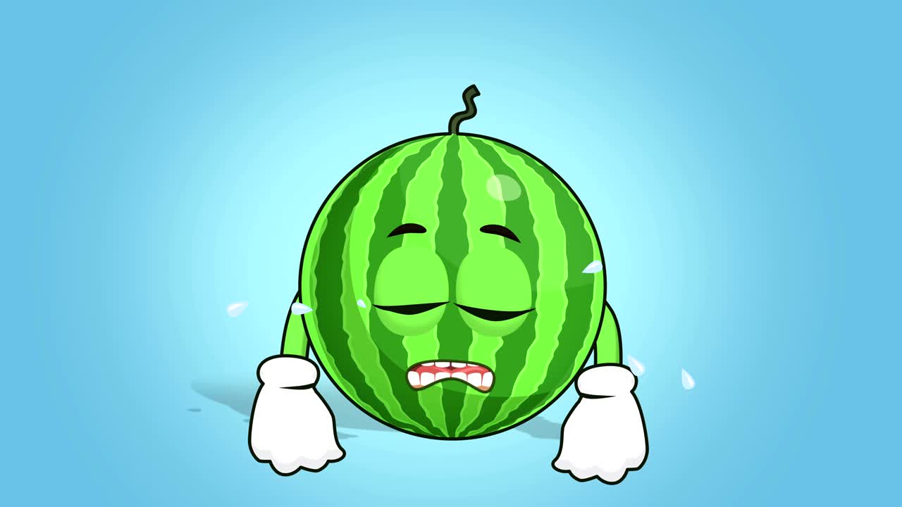 Cartoon Watermelon Face Animation Cry with Luma Matte