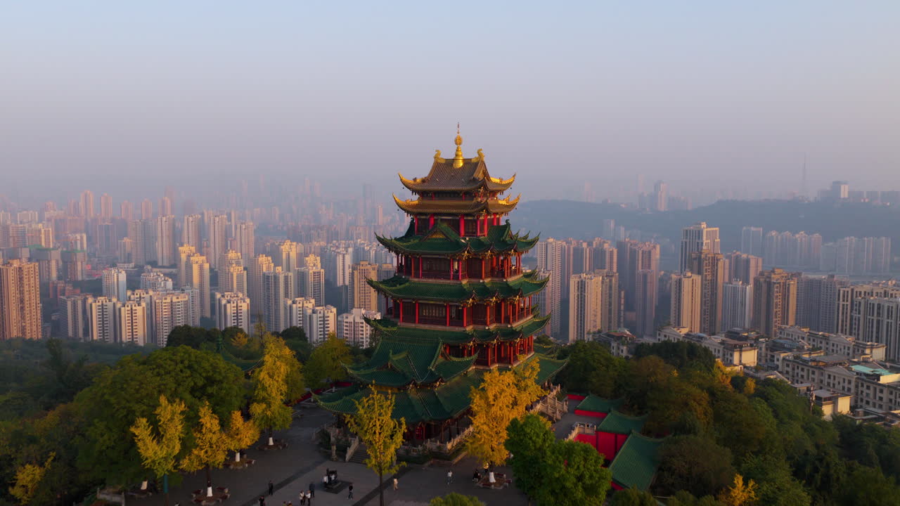 Aerial View of Yellow Crane Tower and Wuhan Cityscape