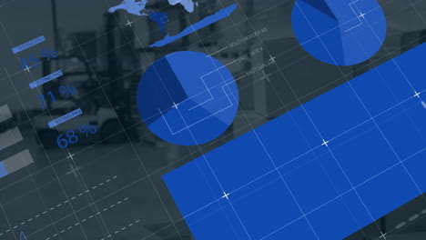 animation of statistics and financial data processing over warehouse