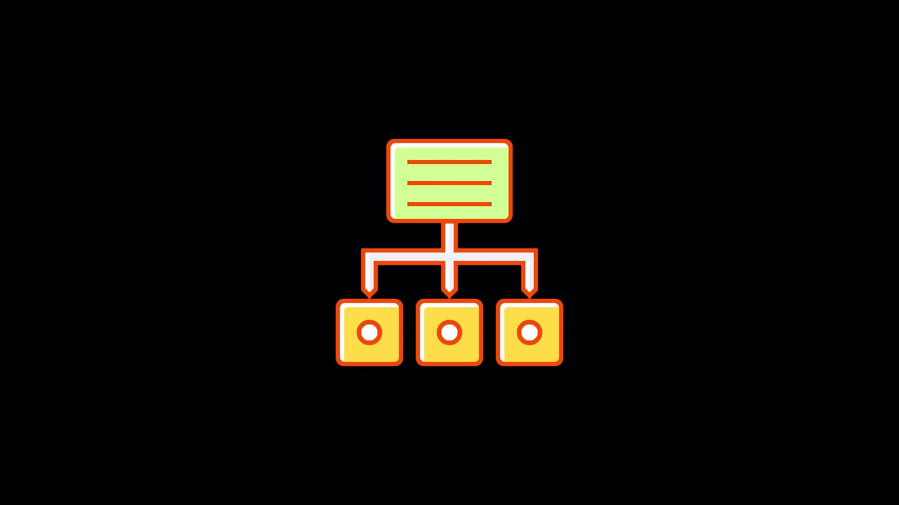 Animated Organizational Chart Icon Expanding on Black Background