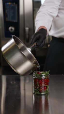 chef preserving strawberries and tomatoes