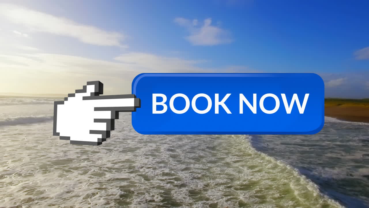 손을 가리키는 지금 예약 버튼