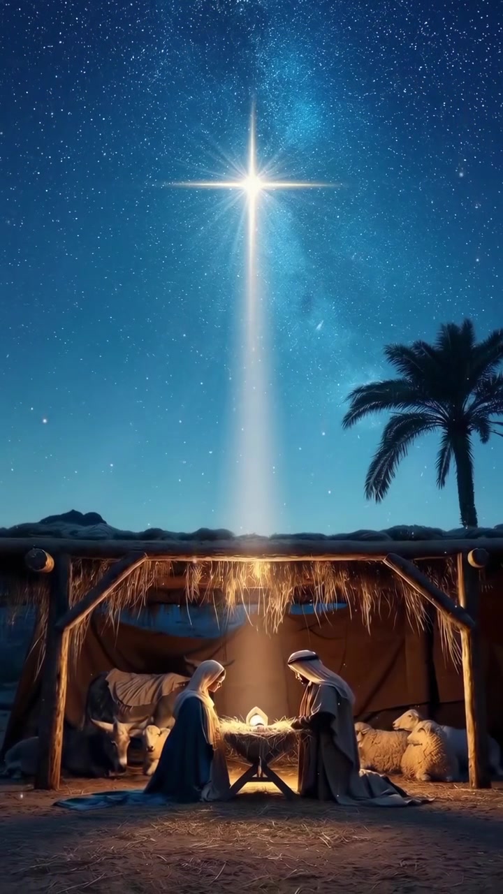 Presepe con Sacra Famiglia Sotto la Stella di Betlemme
