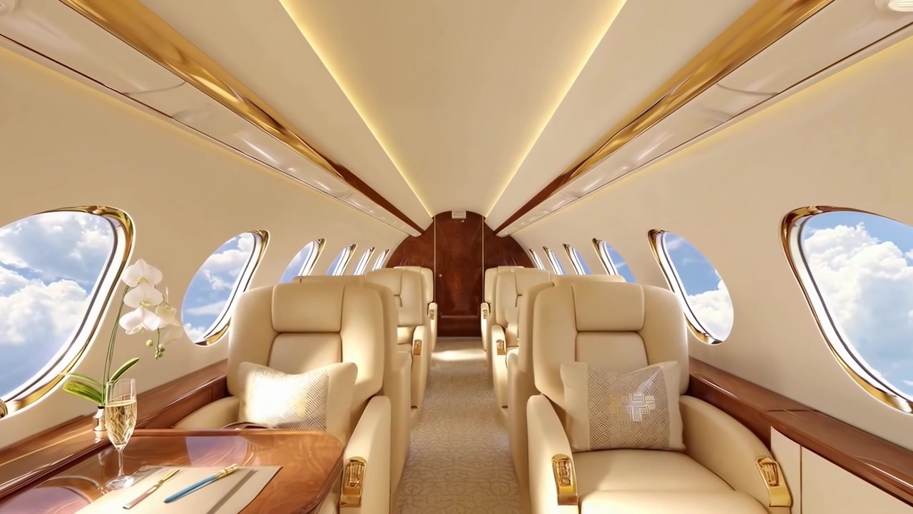 Lussuoso interno di una cabina di un jet privato