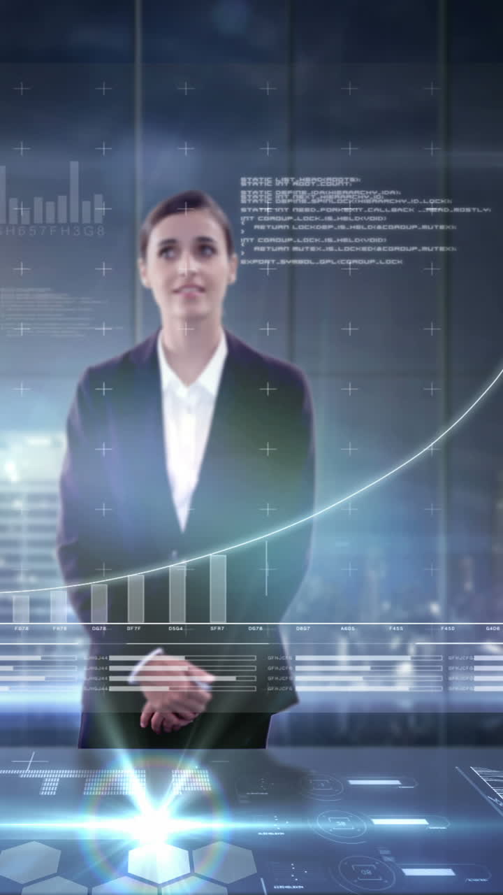 mujer de negocios usando una pantalla digital