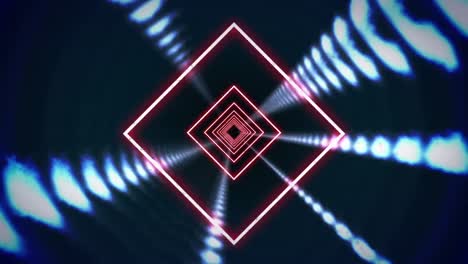 Animation-of-glowing-squares-spinning-in-tunnel-of-glowing-lights