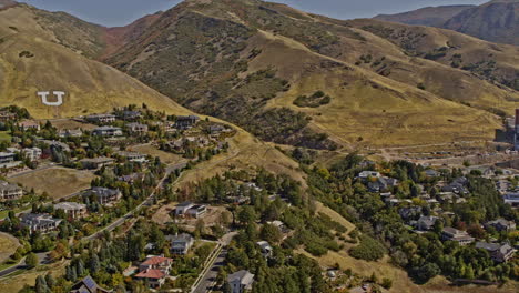 salt lake city utah aerial v64 low level flyover federal heights hillside neighborhood with beautiful mountainscape and icnoic block u on mount van cott - shot with inspire 2, x7 camera - october 2021