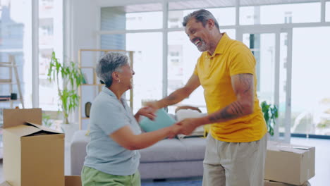 New-house,-dance-and-elderly-happy-couple-moving