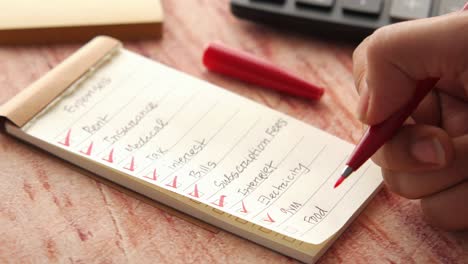 handwritten expense checklist