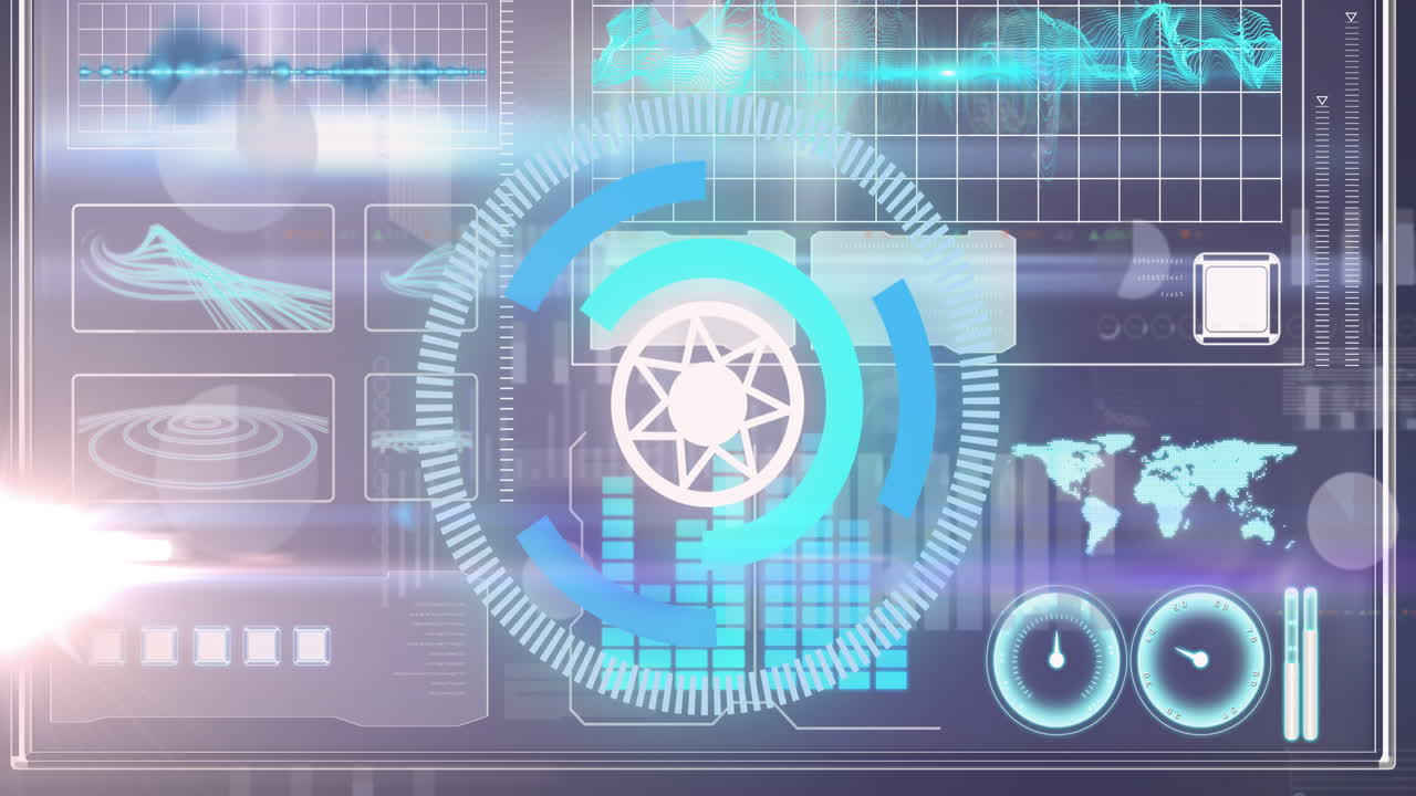 animación del círculo de procesamiento que se mueve sobre el gráfico científico y los datos